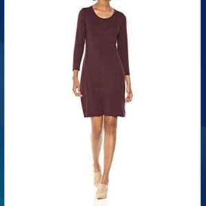 Daily Ritual (Size XL) Burgundy Round Neck 3/4 Sleeve Relaxed Fit Shift Dress